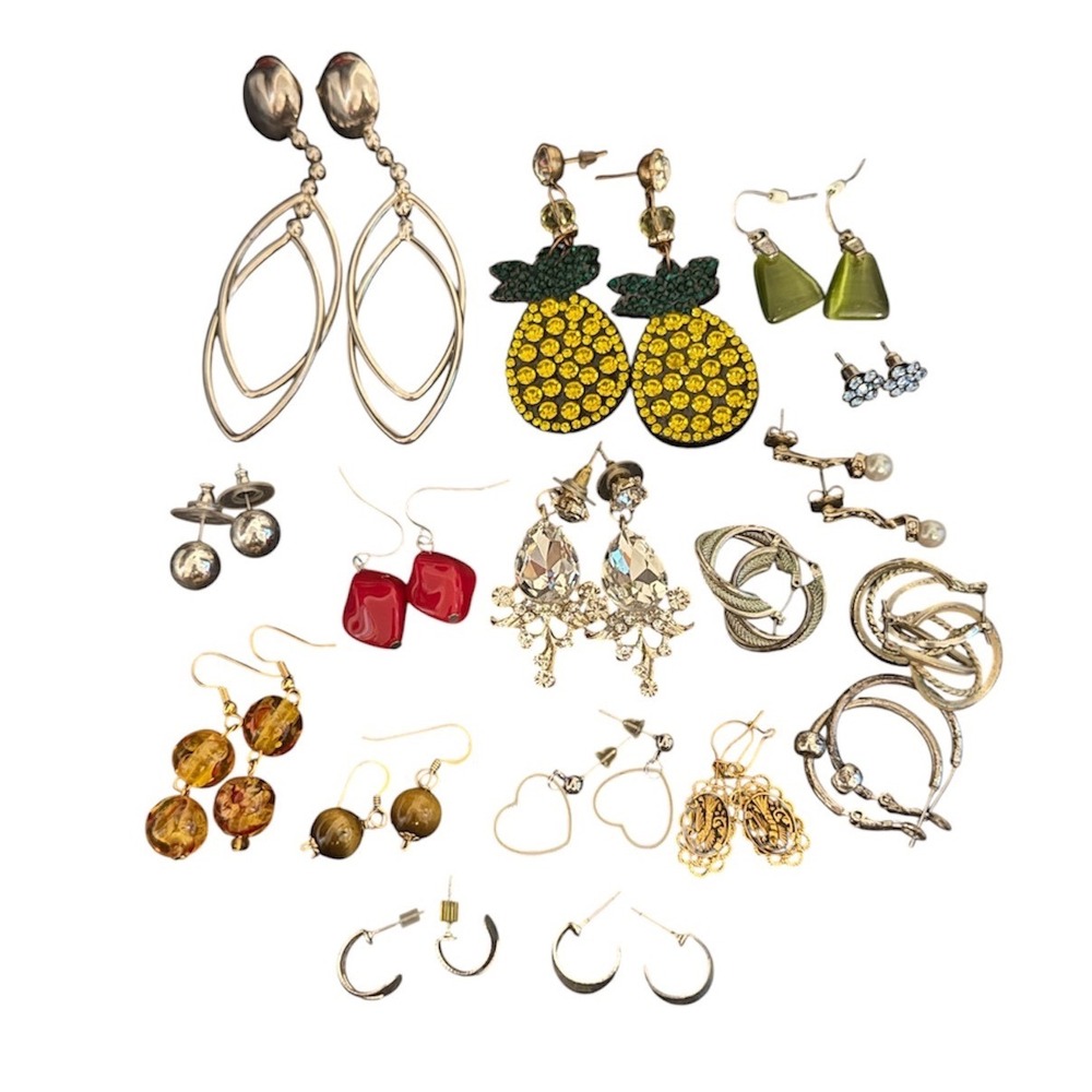 Vintage Fashion Earring Lot Silver Gold Tone Rhinestone Pineapple Chandelier